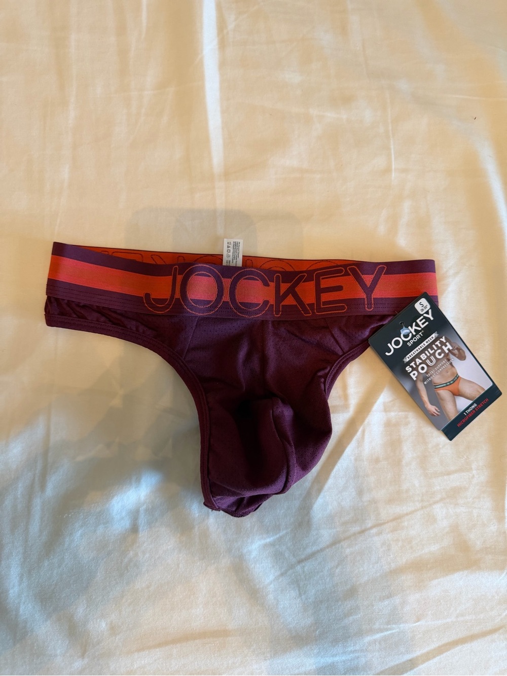 Jockey Men's Maroon Athletic Thong w/ Contrast Waistband - Size Small
